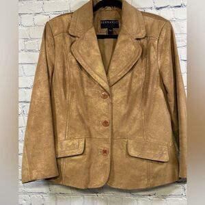 Bernardo Tan Gold Brushed Leather Classic Minimalist Retro Boho Jacket L